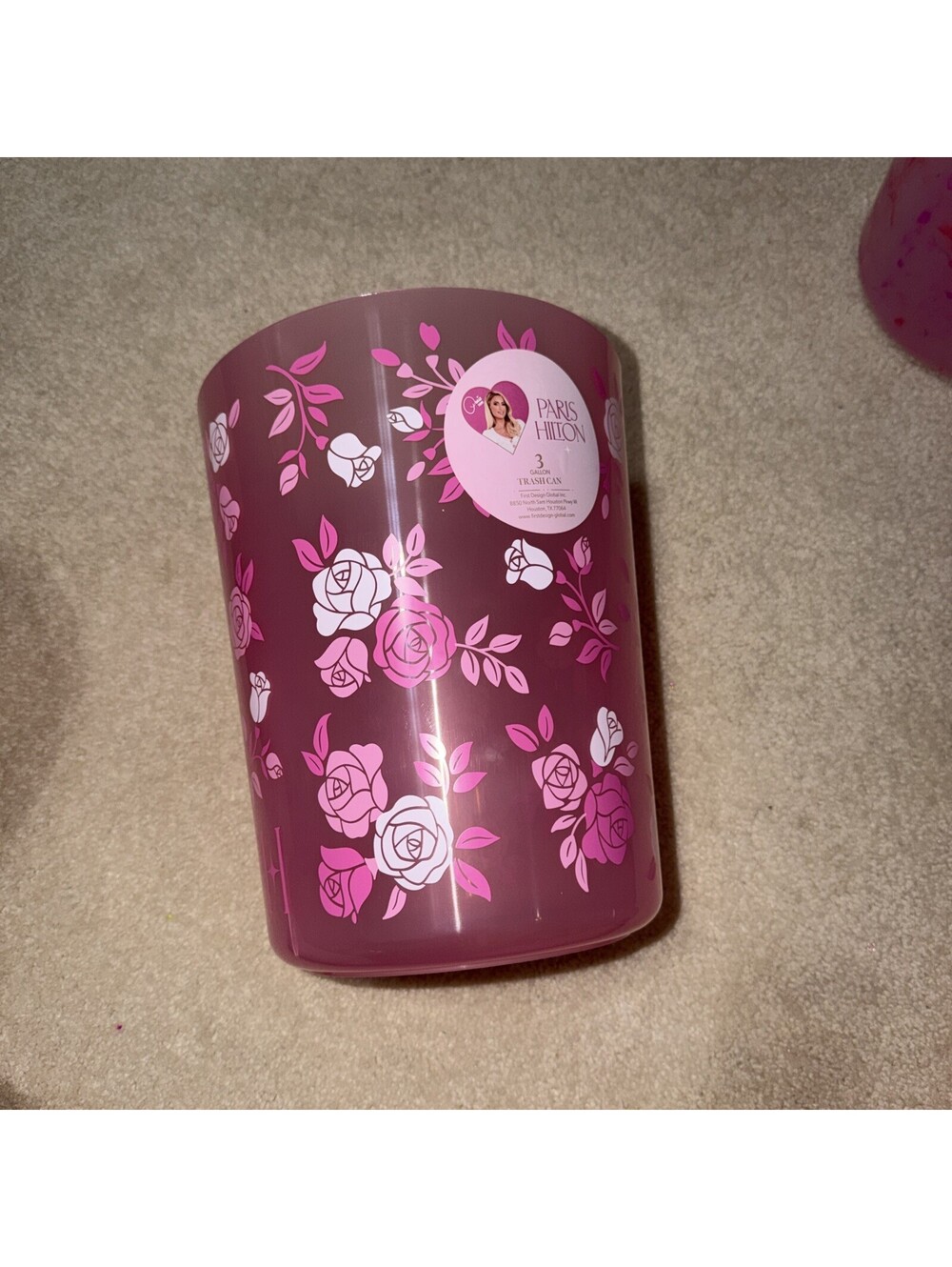 Paris Hilton Pink Roses Print Plastic 3 Quart Trashcan